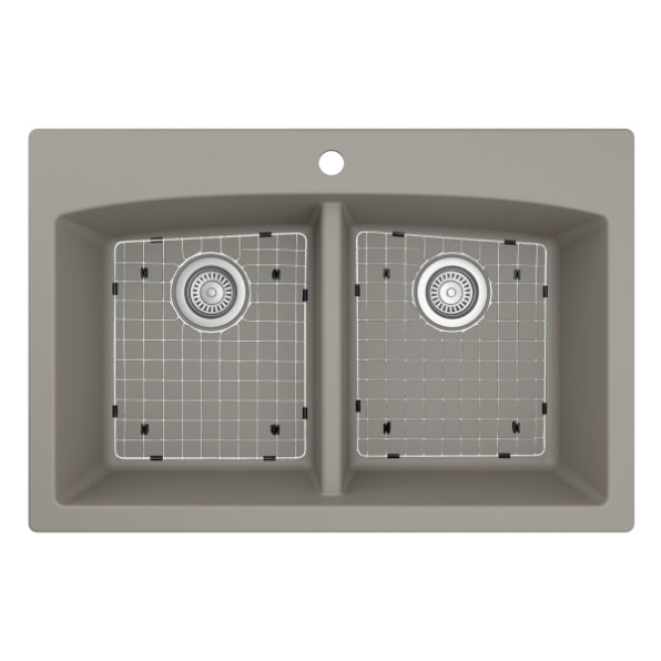 Alternate Image for Karran 33" Drop In/Topmount Quartz Composite Kitchen Sink, 50/50 Double Bowl, Concrete, QT-710-CN-PK1