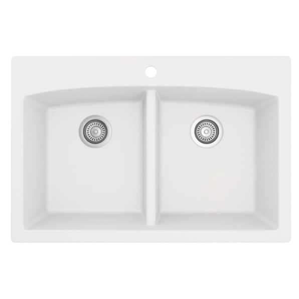 Alternate Image for Karran 33" Drop In/Topmount Quartz Composite Kitchen Sink, 50/50 Double Bowl, White, QT-710-WH-PK1