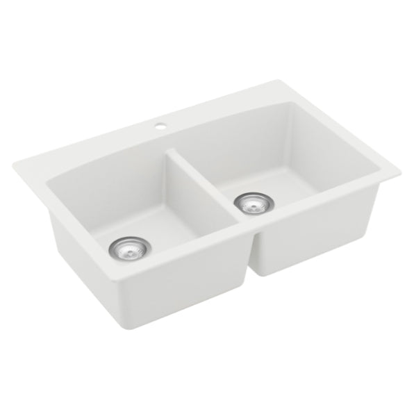 Alternate Image for Karran 33" Drop In/Topmount Quartz Composite Kitchen Sink, 50/50 Double Bowl, White, QT-710-WH-PK1