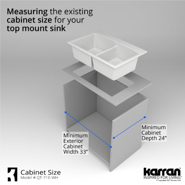 Alternate Image for Karran 33" Drop In/Topmount Quartz Composite Kitchen Sink, 50/50 Double Bowl, White, QT-710-WH