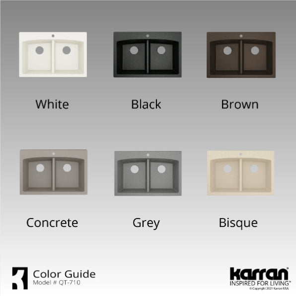 Alternate Image for Karran 33" Drop In/Topmount Quartz Composite Kitchen Sink, 50/50 Double Bowl, Concrete, QT-710-CN