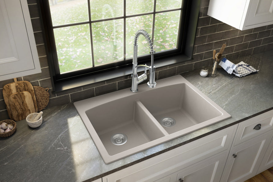 Alternate Image for Karran 33" Drop In/Topmount Quartz Composite Kitchen Sink, 50/50 Double Bowl, Concrete, QT-710-CN