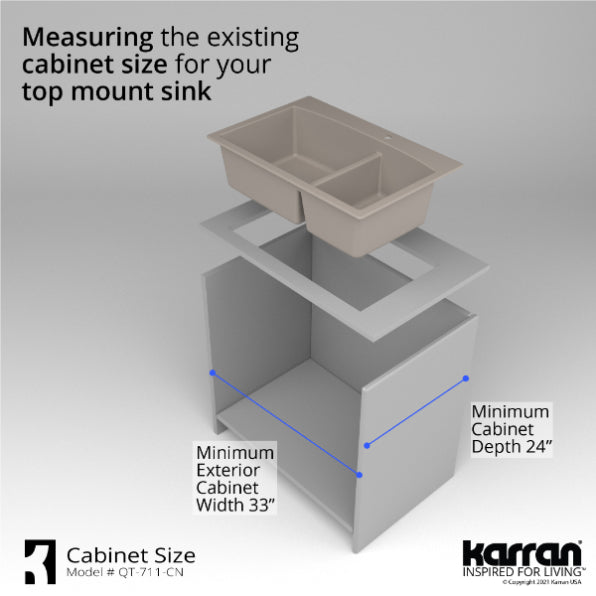 Alternate Image for Karran 33" Drop In/Topmount Quartz Composite Kitchen Sink, 60/40 Double Bowl, Concrete, QT-711-CN-PK1