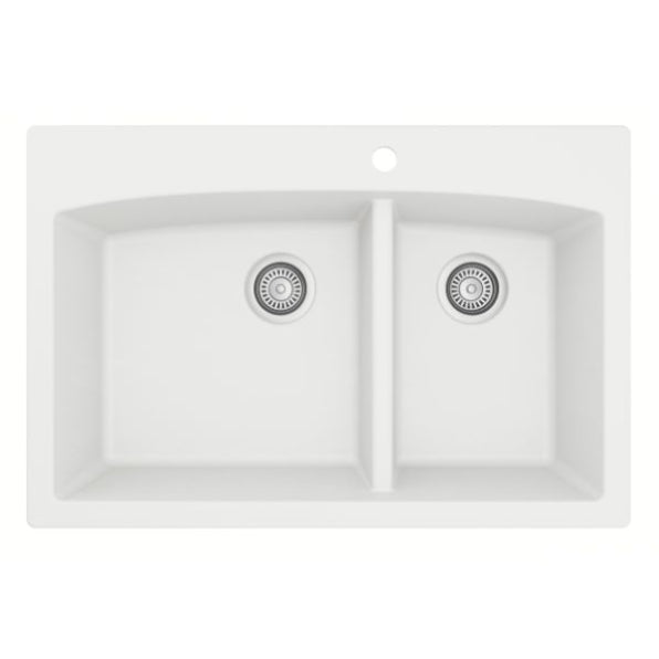 Karran 33" Drop In/Topmount Quartz Composite Kitchen Sink, 60/40 Double Bowl, White, QT-711-WH