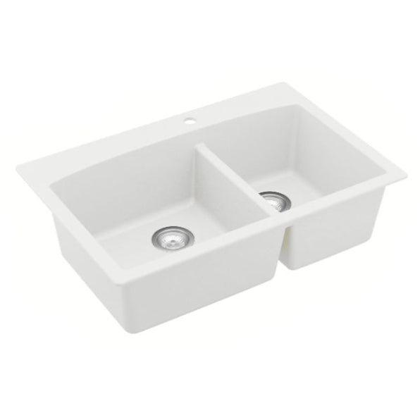 Karran 33" Drop In/Topmount Quartz Composite Kitchen Sink, 60/40 Double Bowl, White, QT-711-WH
