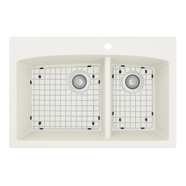 Alternate Image for Karran 33" Drop In/Topmount Quartz Composite Kitchen Sink, 60/40 Double Bowl, White, QT-711-WH-PK1