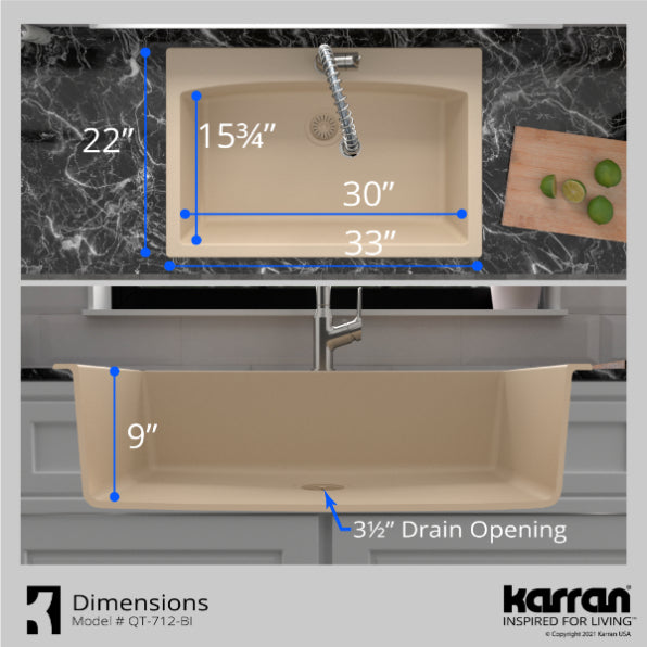 Alternate Image for Karran 33" Drop In/Topmount Quartz Composite Kitchen Sink, Bisque, QT-712-BI