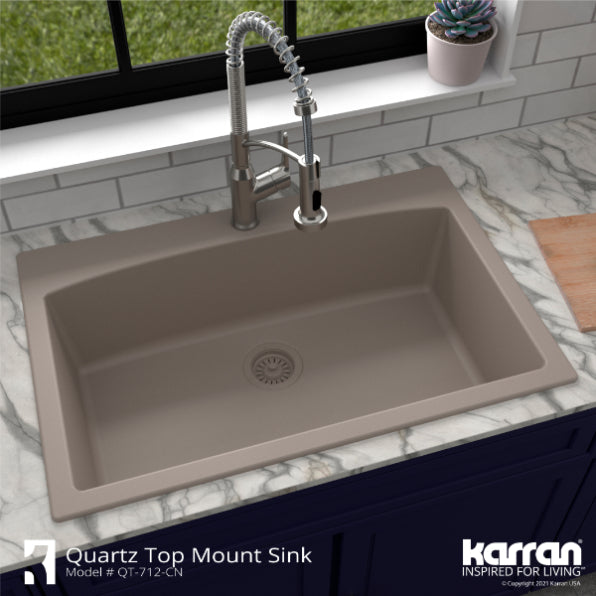 Alternate Image for Karran 33" Drop In/Topmount Quartz Composite Kitchen Sink, Concrete, QT-712-CN-PK1