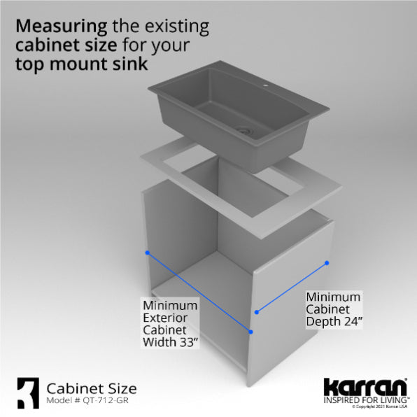 Alternate Image for Karran 33" Drop In/Topmount Quartz Composite Kitchen Sink, Grey, QT-712-GR