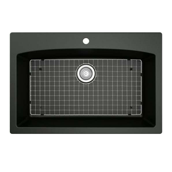 Alternate Image for Karran 33" Drop In/Topmount Quartz Composite Kitchen Sink, Black, QT-712-BL-PK1