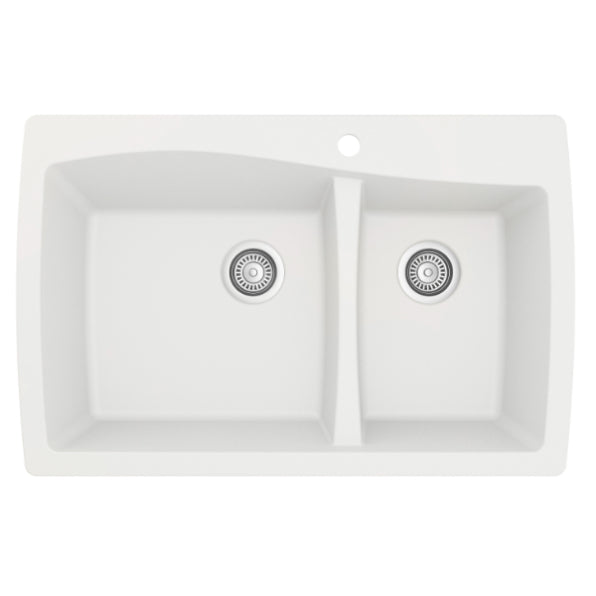 Karran 34" Drop In/Topmount Quartz Composite Kitchen Sink, 60/40 Double Bowl, White, QT-721-WH