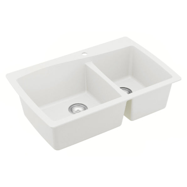 Karran 34" Drop In/Topmount Quartz Composite Kitchen Sink, 60/40 Double Bowl, White, QT-721-WH