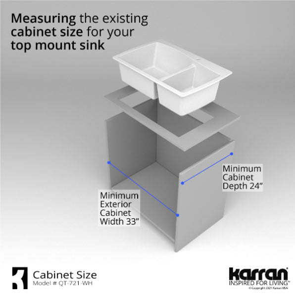 Alternate Image for Karran 34" Drop In/Topmount Quartz Composite Kitchen Sink, 60/40 Double Bowl, White, QT-721-WH