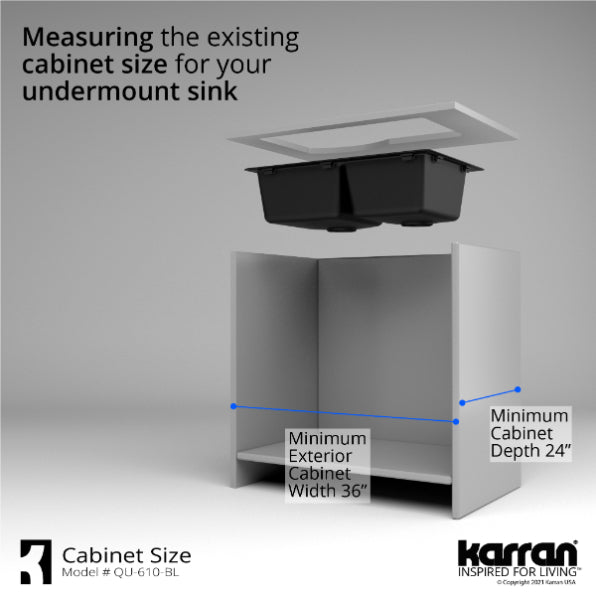 Alternate Image for Karran 32" Undermount Quartz Composite Kitchen Sink, 60/40 Double Bowl, Black, QU-610-BL