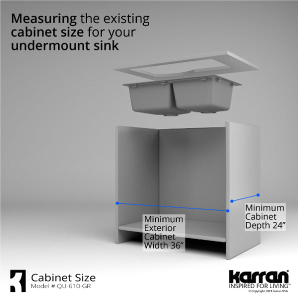 Alternate Image for Karran 32" Undermount Quartz Composite Kitchen Sink, 60/40 Double Bowl, Grey, QU-610-GR