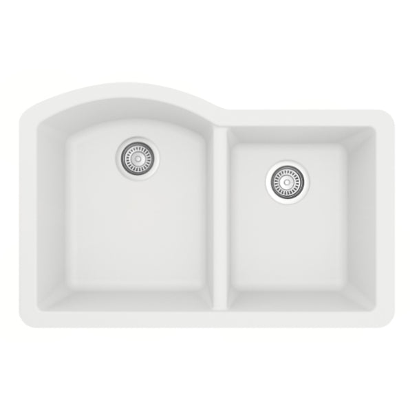 Karran 32" Undermount Quartz Composite Kitchen Sink, 60/40 Double Bowl, White, QU-610-WH-PK1