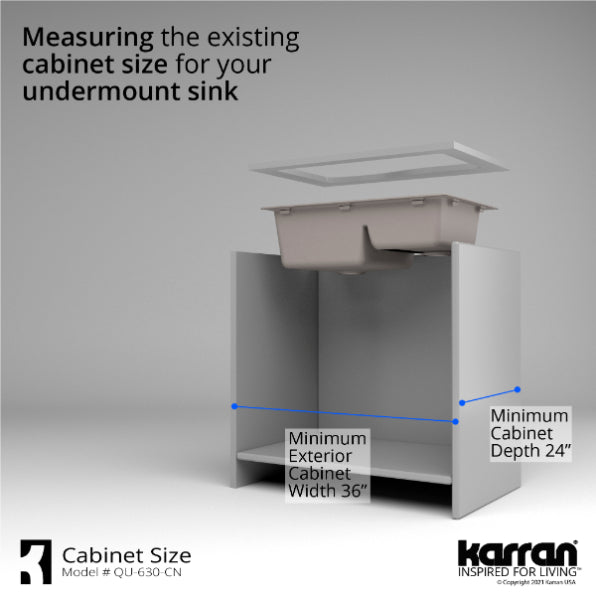 Alternate Image for Karran 32" Undermount Quartz Composite Kitchen Sink, 60/40 Double Bowl, Concrete, QU-630-CN