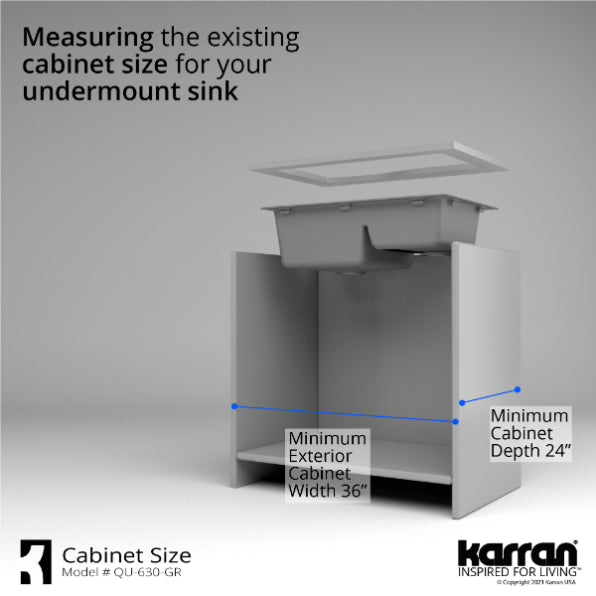 Alternate Image for Karran 32" Undermount Quartz Composite Kitchen Sink, 60/40 Double Bowl, Grey, QU-630-GR