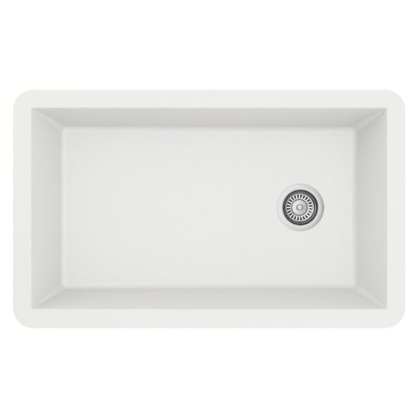Karran 32" Undermount Quartz Composite Kitchen Sink, White, QU-670-WH-PK1