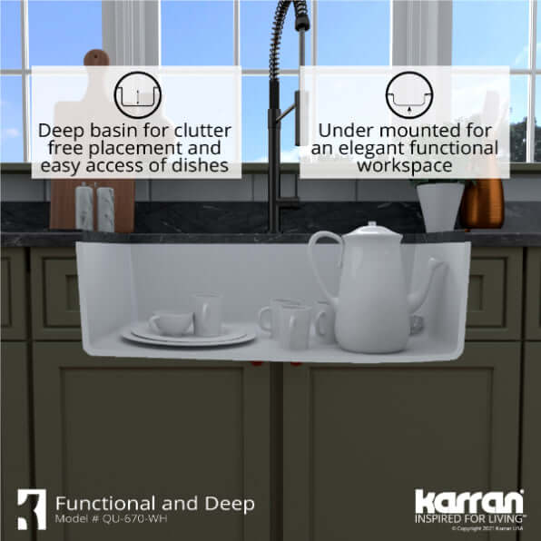 Alternate Image for Karran 32" Undermount Quartz Composite Kitchen Sink, White, QU-670-WH-PK1