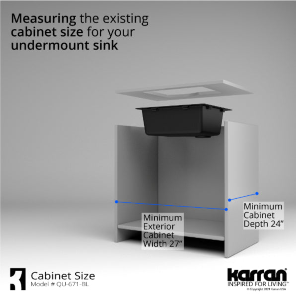 Alternate Image for Karran 24" Undermount Quartz Composite Kitchen Sink, Black, QU-671-BL-PK1