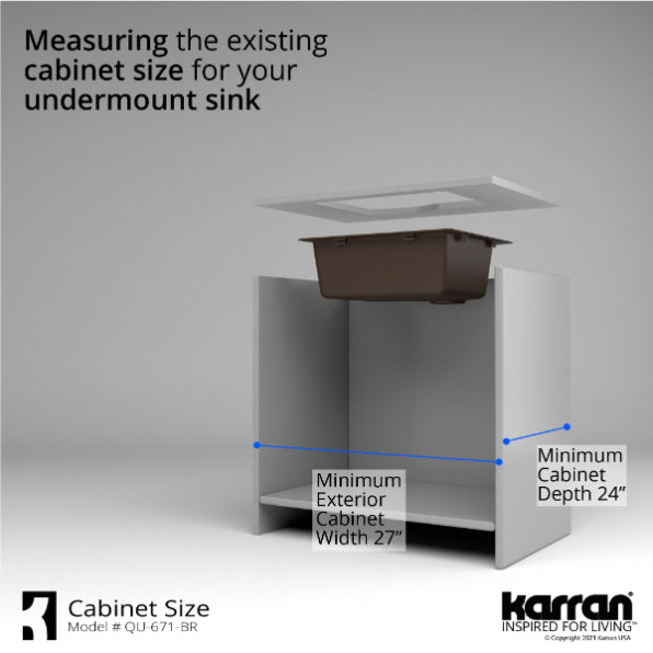 Alternate Image for Karran 24" Undermount Quartz Composite Kitchen Sink, Brown, QU-671-BR-PK1
