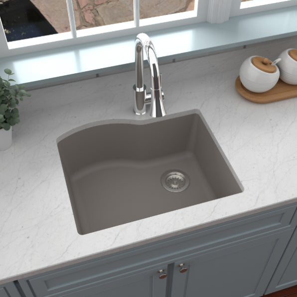 Alternate Image for Karran 24" Undermount Quartz Composite Kitchen Sink, Concrete, QU-671-CN