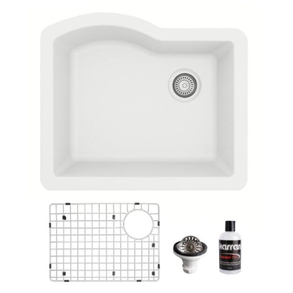 Karran 24" Undermount Quartz Composite Kitchen Sink, White, QU-671-WH-PK1