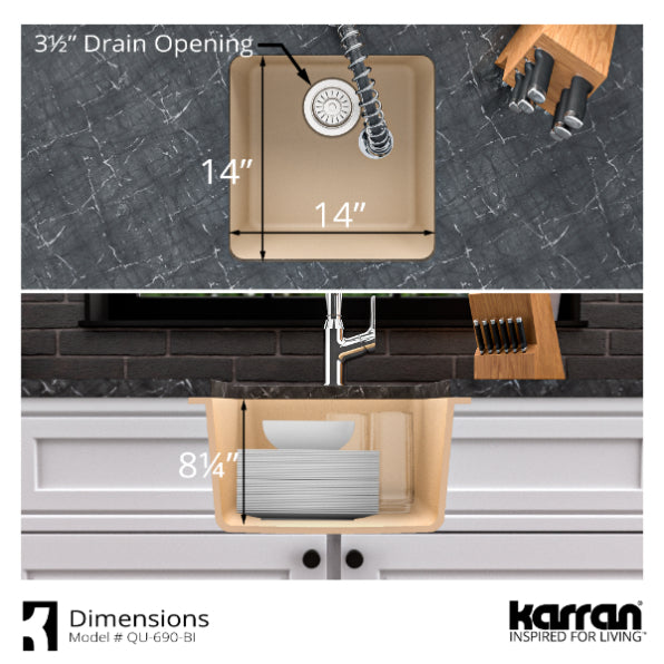 Alternate Image for Karran 17" Undermount Quartz Composite Kitchen Sink, Bisque, QU-690-BI