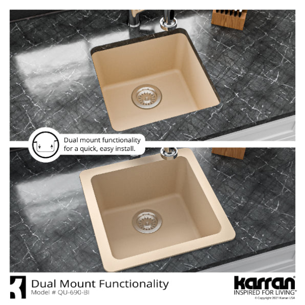 Alternate Image for Karran 17" Undermount Quartz Composite Kitchen Sink, Bisque, QU-690-BI