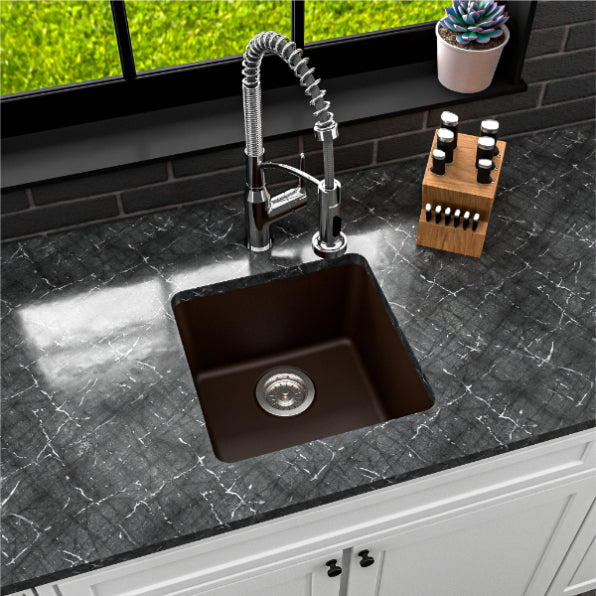 Alternate Image for Karran 17" Undermount Quartz Composite Kitchen Sink, Brown, QU-690-BR