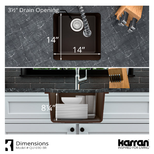 Alternate Image for Karran 17" Undermount Quartz Composite Kitchen Sink, Brown, QU-690-BR