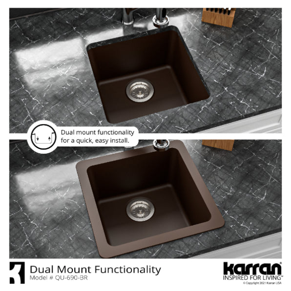 Alternate Image for Karran 17" Undermount Quartz Composite Kitchen Sink, Brown, QU-690-BR
