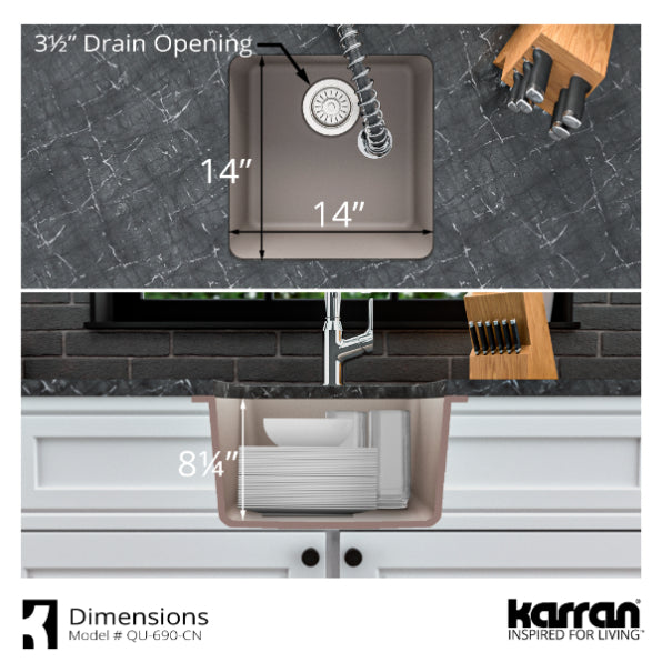 Alternate Image for Karran 17" Undermount Quartz Composite Kitchen Sink, Concrete, QU-690-CN