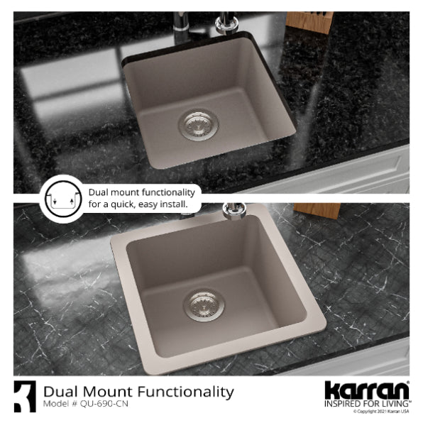 Alternate Image for Karran 17" Undermount Quartz Composite Kitchen Sink, Concrete, QU-690-CN