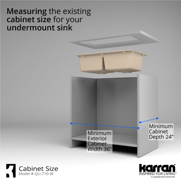 Alternate Image for Karran 33" Undermount Quartz Composite Kitchen Sink, 50/50 Double Bowl, Bisque, QU-710-BI-PK1