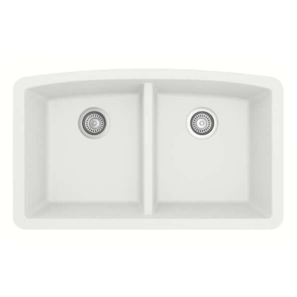 Alternate Image for Karran 33" Undermount Quartz Composite Kitchen Sink, 50/50 Double Bowl, White, QU-710-WH-PK1