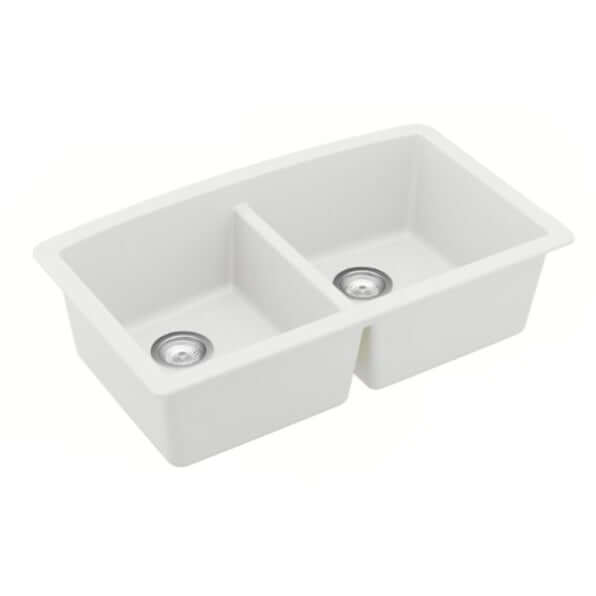 Alternate Image for Karran 33" Undermount Quartz Composite Kitchen Sink, 50/50 Double Bowl, White, QU-710-WH-PK1