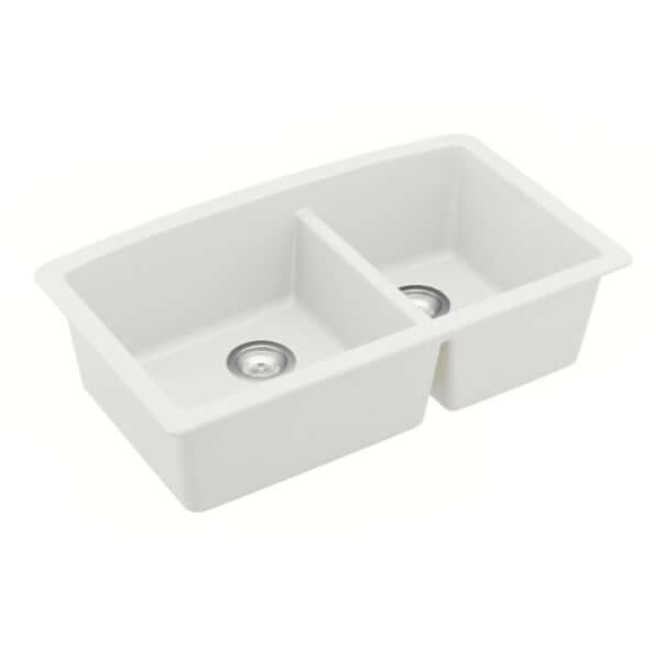 Alternate Image for Karran 32" Undermount Quartz Composite Kitchen Sink, 60/40 Double Bowl, White, QU-711-WH-PK1