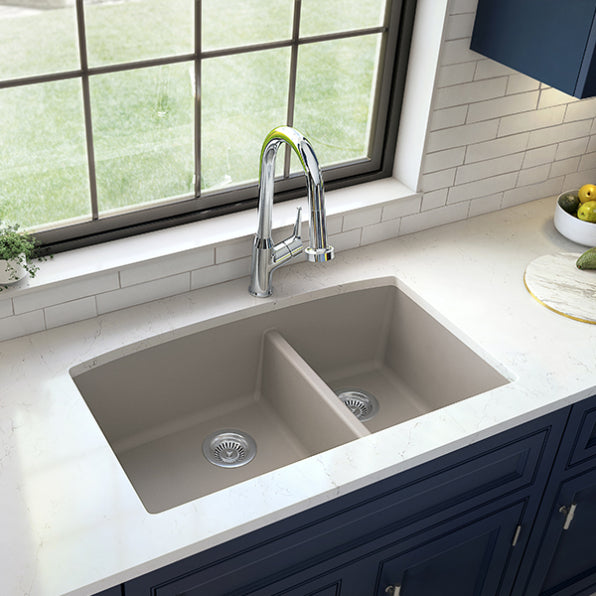 Karran 33" Undermount Quartz Composite Kitchen Sink, 60/40 Double Bowl