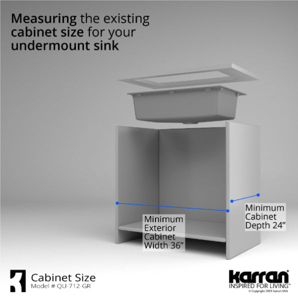Alternate Image for Karran 32" Undermount Quartz Composite Kitchen Sink, Grey, QU-712-GR-PK1