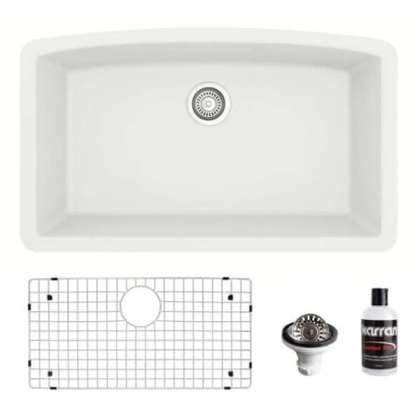 Alternate Image for Karran 32" Undermount Quartz Composite Kitchen Sink, White, QU-712-WH-PK1