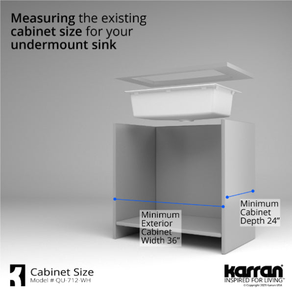 Alternate Image for Karran 32" Undermount Quartz Composite Kitchen Sink, White, QU-712-WH-PK1