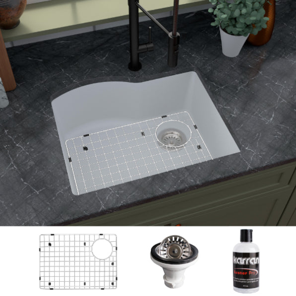 Karran 24" Undermount Quartz Composite Kitchen Sink, White, QU-671-WH-PK1