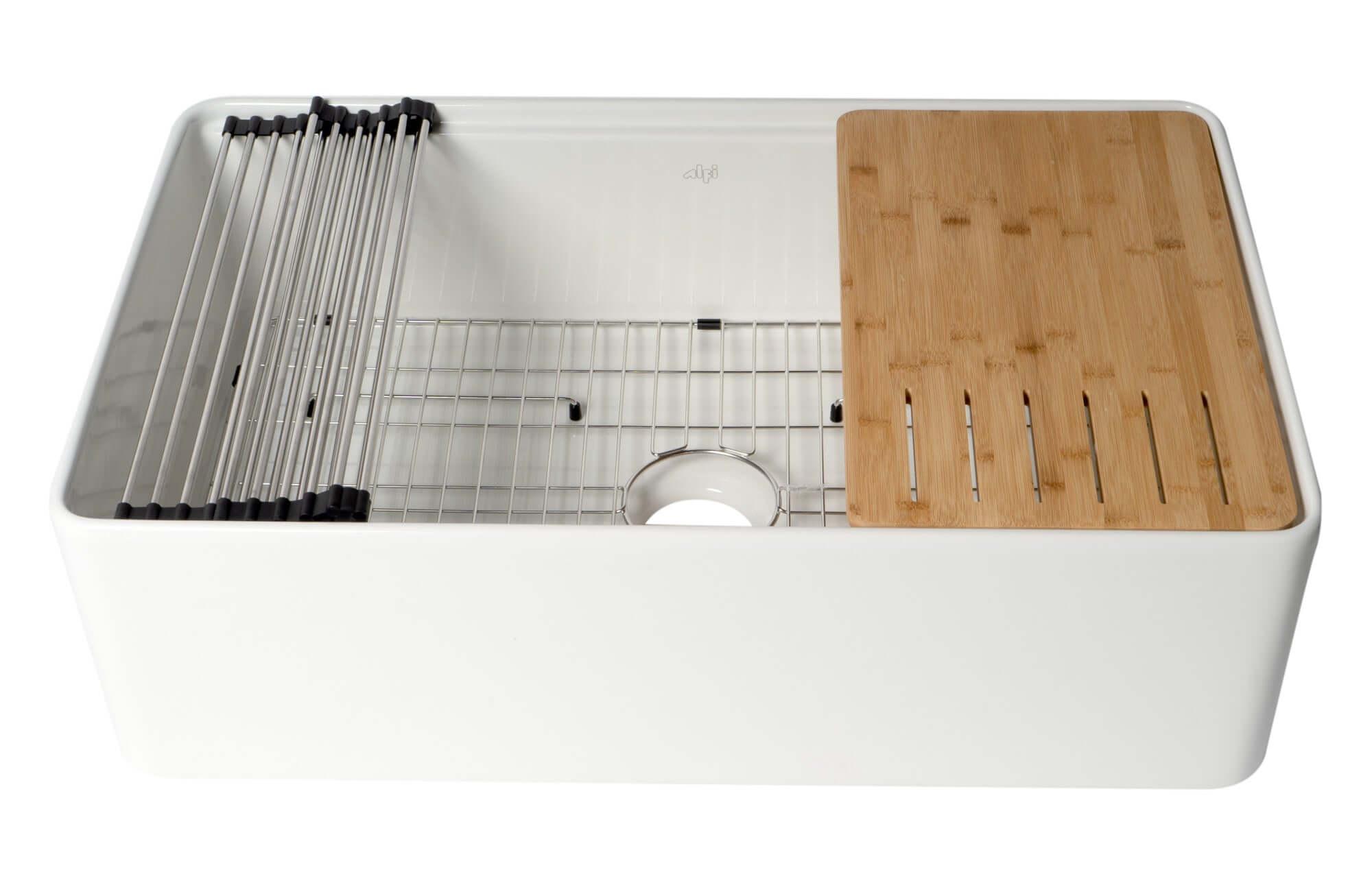 Alternate Image for ALFI brand 33" Fireclay Workstation Farmhouse Sink with Accessories, White, ABFS3320S-W