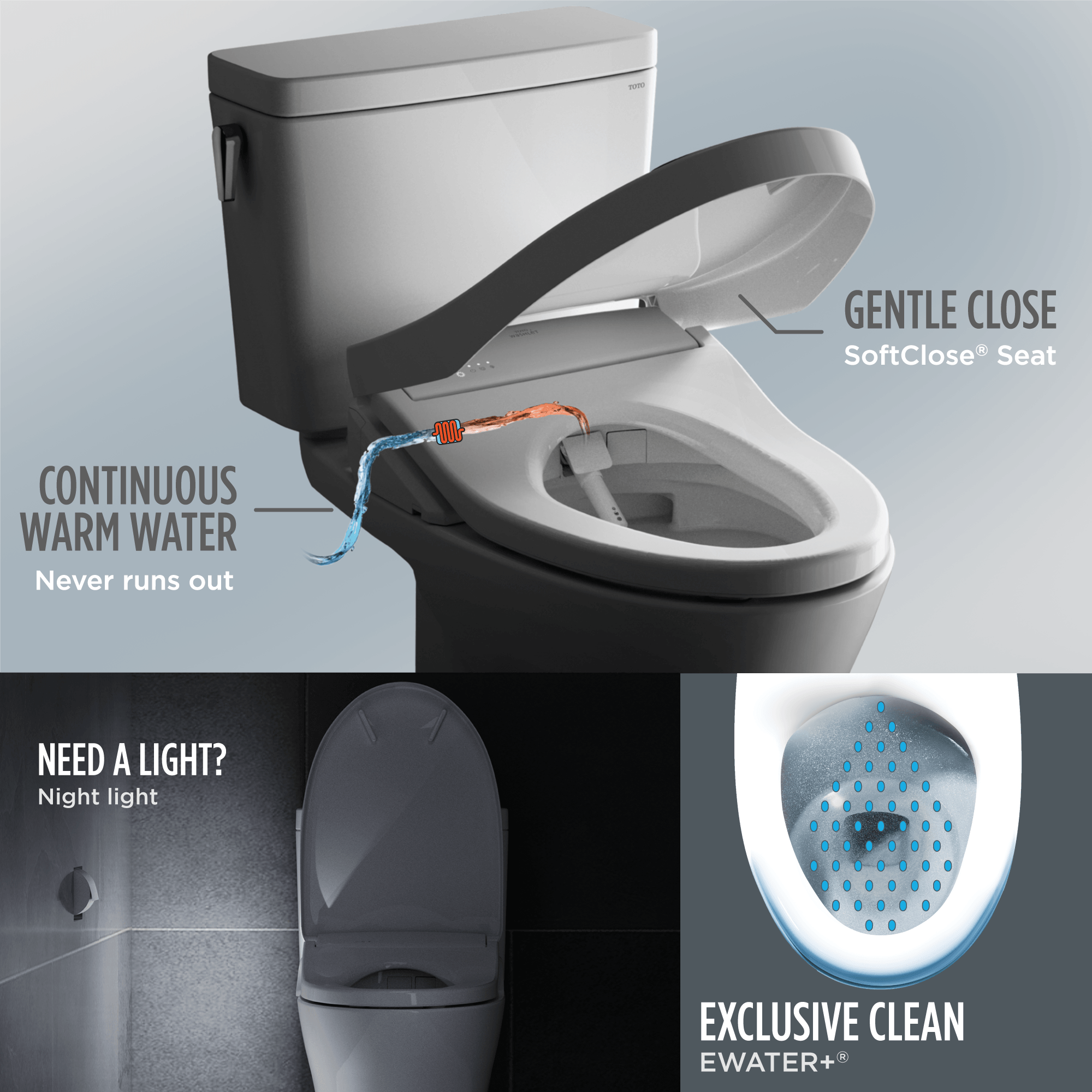 Alternate Image for TOTO S7 WASHLET+ Electronic Bidet Toilet Seat with EWATER+ Bowl and Wand Cleaning and Contemporary Lid, Elongated, Cotton White, Plastic, SW4726AT40#01