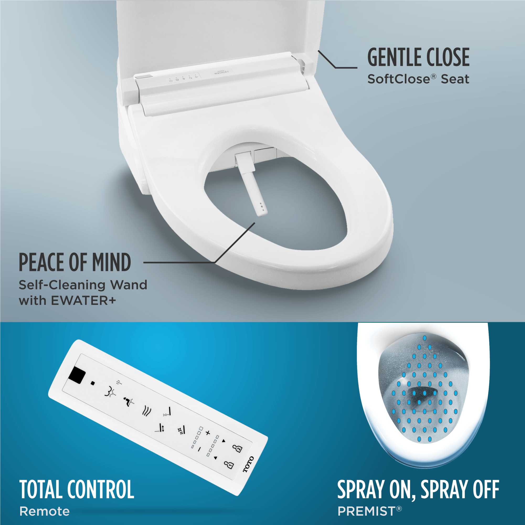 Alternate Image for TOTO WASHLET+ Aquia IV Cube Two-Piece Elongated Dual Flush 1.28 and 0.9 GPF Toilet with C5 Bidet Seat, Cotton White, Vitreous China|Plastic, MW4363084CEMFGN#01