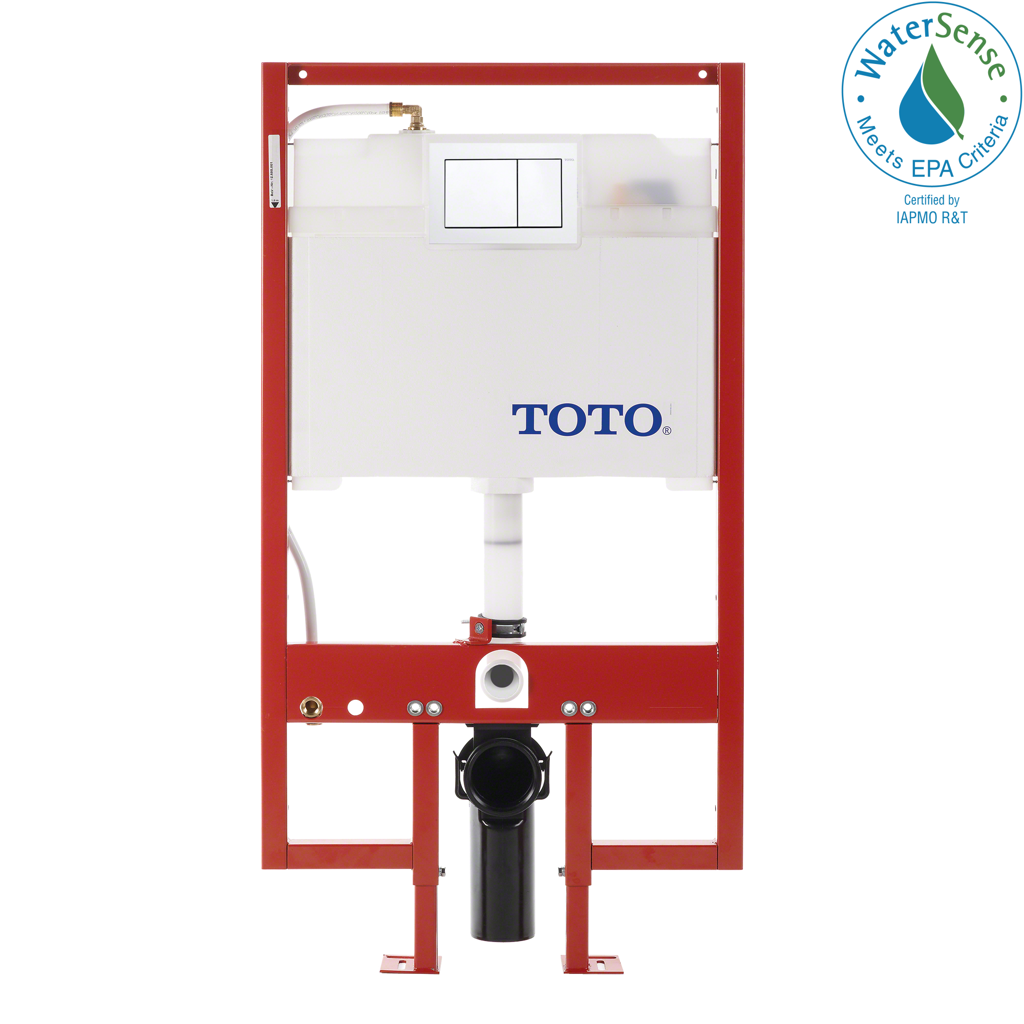 TOTO DuoFit In-Wall Dual Flush 0.9 and 1.6 GPF Tank System PEX Supply Line and White Rectangular Push Plate, Stainless Steel, WT151800M#WH