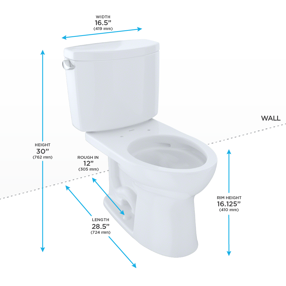 TOTO Drake II Two-Piece Elongated 1.28 GPF Universal Height Toilet with CEFIONTECT, Cotton White, Vitreous China, CST454CEFG#01