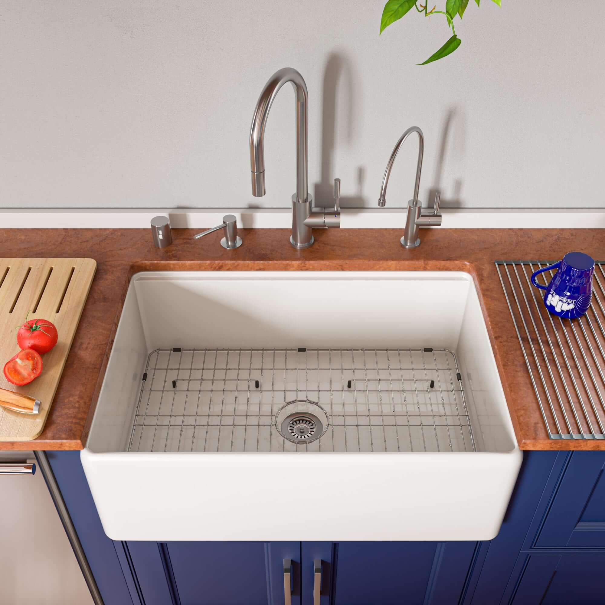 Alternate Image for ALFI brand 30" Fireclay Workstation Farmhouse Sink with Accessories, White, ABFS3020-W
